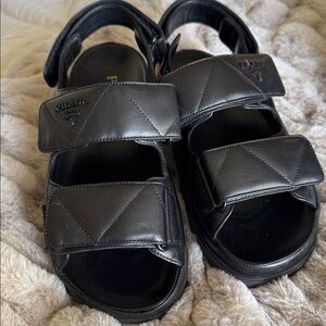 Prada Black Quilted Leather Platform Sandals 37.5